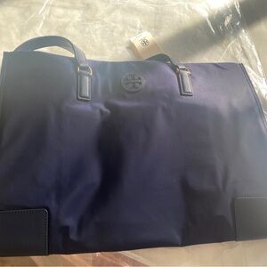 TORY BURCH 136144 ELLA NYLON TOTE NAVY BLUE LARGE SHOULDER BAG